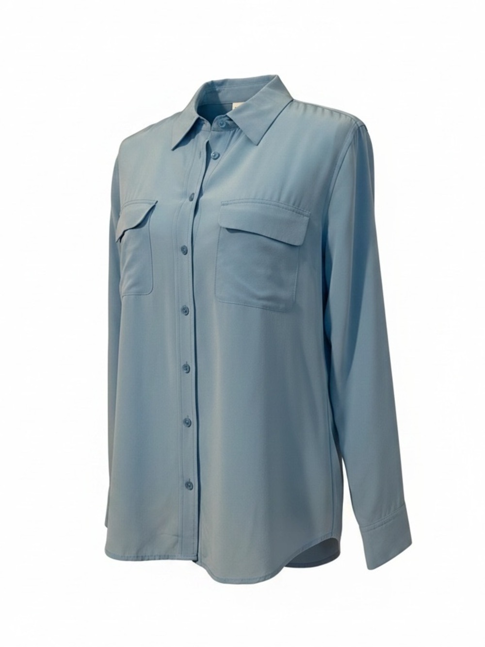 Equipment Femme Light Blue 100% Silk Button-Down Shirt with Front Flap Pockets